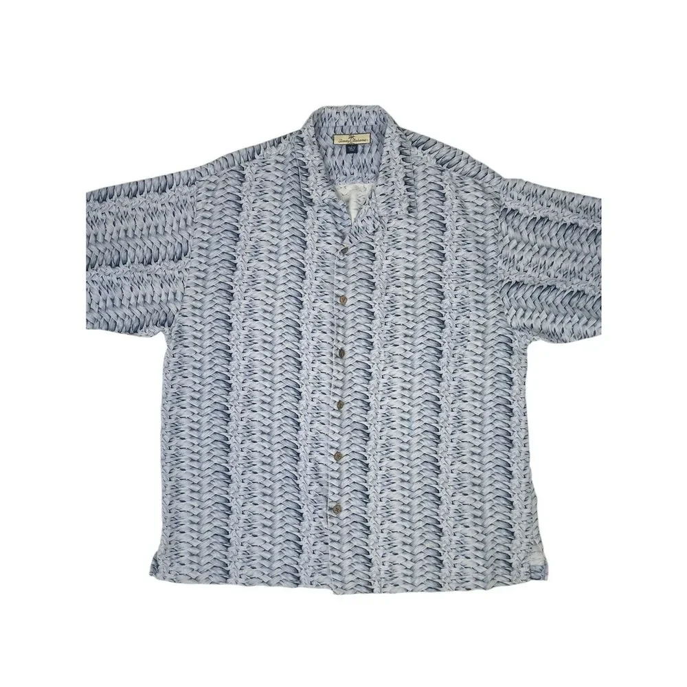 Tommy Bahama Shirt Mens XL Blue White Floral Silk Hawaiian Pineapple Print
